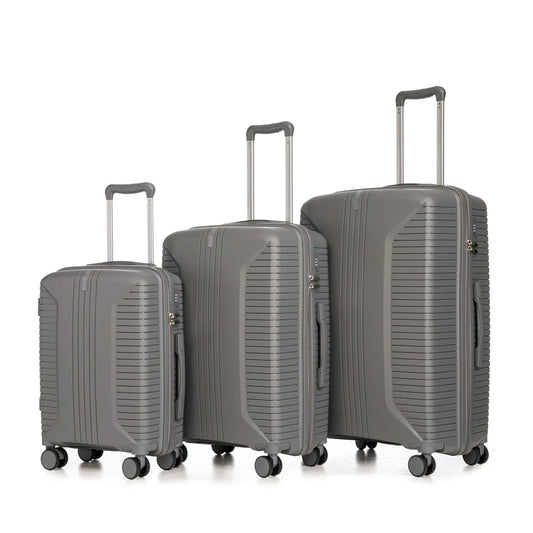 20"/24"/28" 3 pcs/set in PP Spinner Wheel Luggage, Carry on Suitcase, Matching Color, Combination Lock (Silver grey)