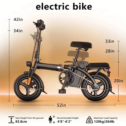 14'' Adult 450W Peak Motor Mini Folding Electric Motorcycle E Bike Electric Bicycle 20Mph 10.4AH Electric EBike for Adults