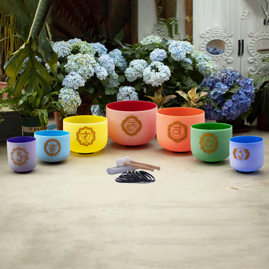 Colored Quartz Crystal Singing Bowl 7pcs Chakra Set Sound Healing Meditation with/without Free Carry Bags