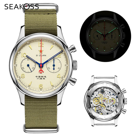 Seakoss 38mm  Men's 1963 Chronograph Acrylic Sapphire Glass With Seagull ST19 Hand Winding Movement Male Mechanical Watches