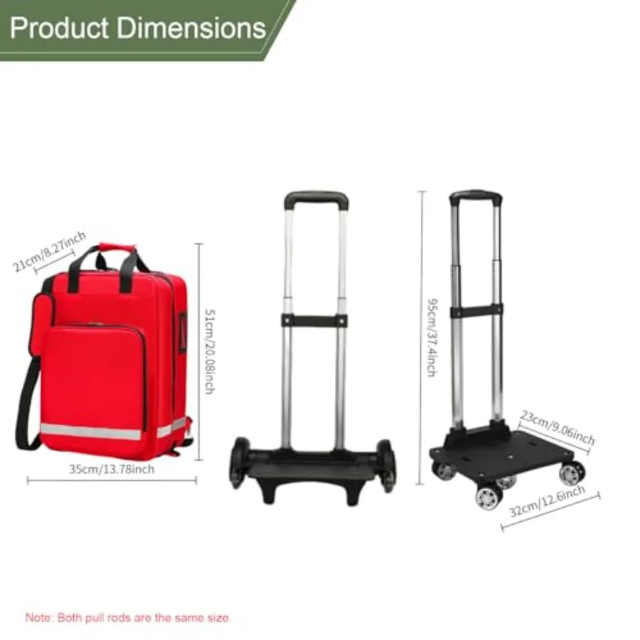 Rolling Medical Bag with Wheels - Large Empty First Aid Kit on Detachable Trolley Portable Nurse Doctor Bag with Removable Divi