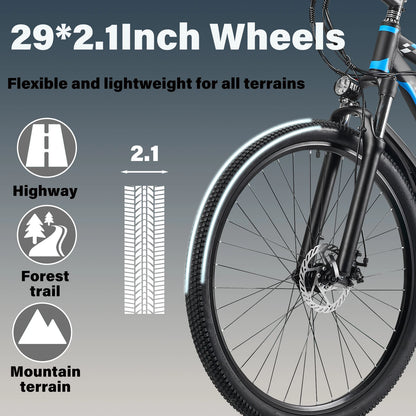 29 Inch Adult Commuter Electric Bike,750W Peak 1000W Motor 48V 17.5AH Removable Battery ,top speed of 34MPH 21-Speed E-Bike