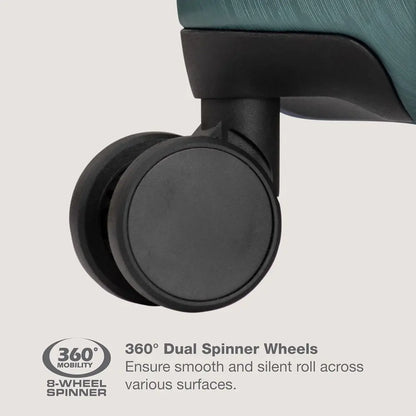 Medium 26-Inch Red Boren Expandable Hardshell Spinner Luggage with 8 Teal Wheels