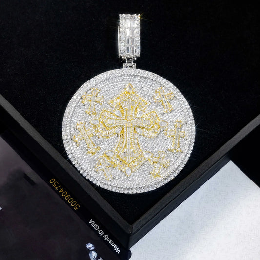 LYEE CYEE Full Diamond Disc Cross Hip Hop Street Rap Trendy Necklace Accessories Can Be Paired with Cuban Chain Boutique Jewelry Valentine's Day/Commemorative Gifts Birthday Gifts Festival Gifts Unique Jewelry
