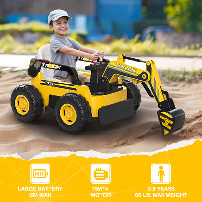 LIGIANT 12V 4WD Ride On Excavator for Kids, 4x75W Motor, 10Ah Battery, Electric Arm, Remote, Bluetooth, Xmas Gift Ages 3-8