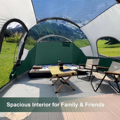 Tent 12PersonCampingTents3 Room Family Tents Waterproof Windproof Family Tent with Top Rainfly 6 Large Mesh Windows Double Laye