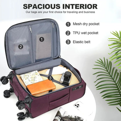 Expandable Softside Spinner Luggage with USB Port, TSA Lock, and Durable Rolling Suitcase for Travel