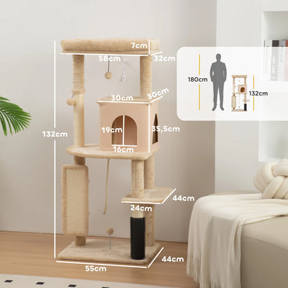Pawhut Large Cat Scratching Tree Height Beige