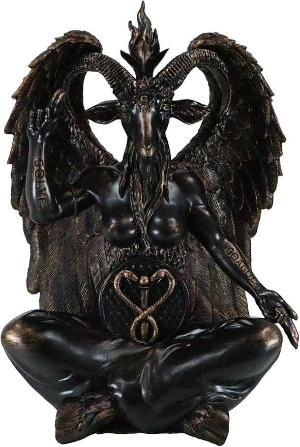 Large 24 Seated Sabbatic Goat Idol Statue - Baphomet, Samael, Lilith, Wicca Occult Illuminati Art Sculpture with Horned Design