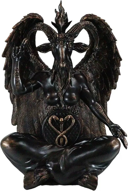Large 24 Seated Sabbatic Goat Idol Statue - Baphomet, Samael, Lilith, Wicca Occult Illuminati Art Sculpture with Horned Design