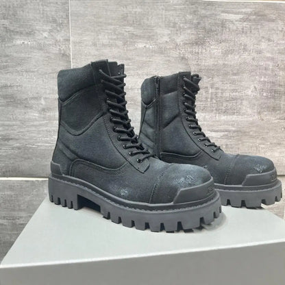 New Full Grain Leather Mid Calf Short Boots Round Toe Roomy Fit Cement Construction Men's Fall Winter Outdoor Boots