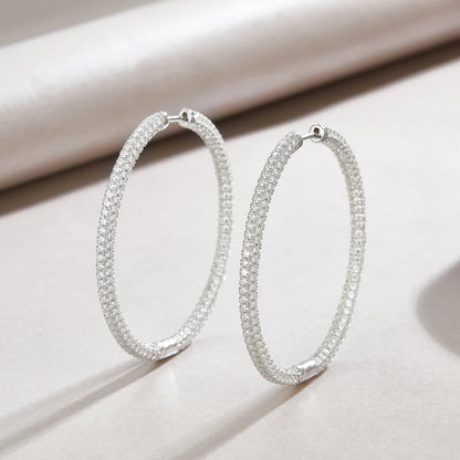 2pcs Moissanite Hoop Earrings 925 Sterling Silver 18K Gold Plated Big Full Pavé Design Jewelry for Women with GRA Certificate