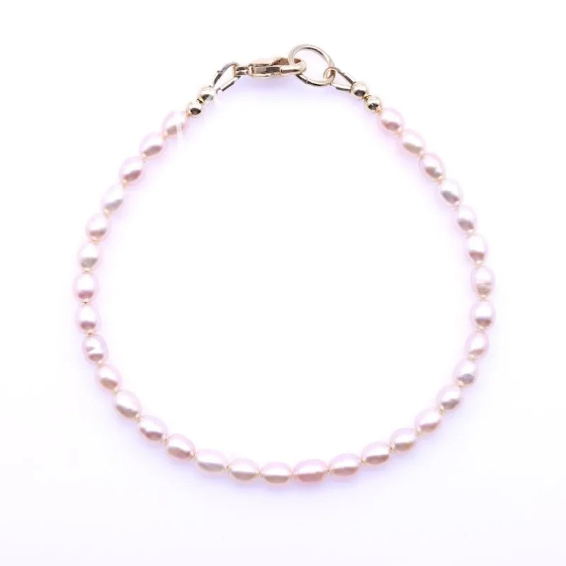 MYSOYA Pink Rice-shaped Freshwater Pearl Bracelet 4-5mm With Gift Box For Her/Him Birthday/Wedding/Christmas/New Year Gifts