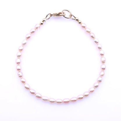 MYSOYA Pink Rice-shaped Freshwater Pearl Bracelet 4-5mm With Gift Box For Her/Him Birthday/Wedding/Christmas/New Year Gifts