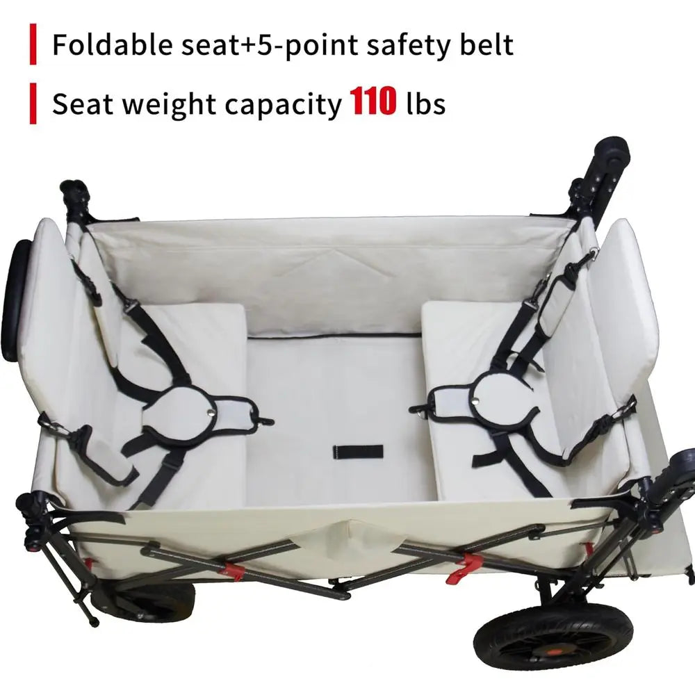 Collapsible Foldable Wagon Cart with Quick-Release Wheels & 2 Seats Camping Wagon- Heavy-Duty Utility Wagon 265LBS Capacity for