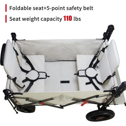 Collapsible Foldable Wagon Cart with Quick-Release Wheels & 2 Seats Camping Wagon- Heavy-Duty Utility Wagon 265LBS Capacity for