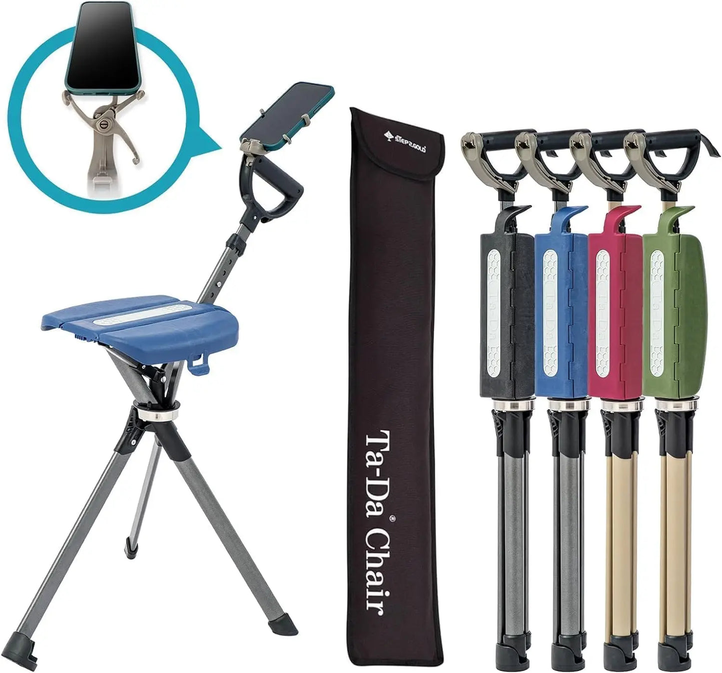 Portable Trekking Pole with Foldable Seat, Lightweight Aluminum Walking Stick Chair for Hiking Support