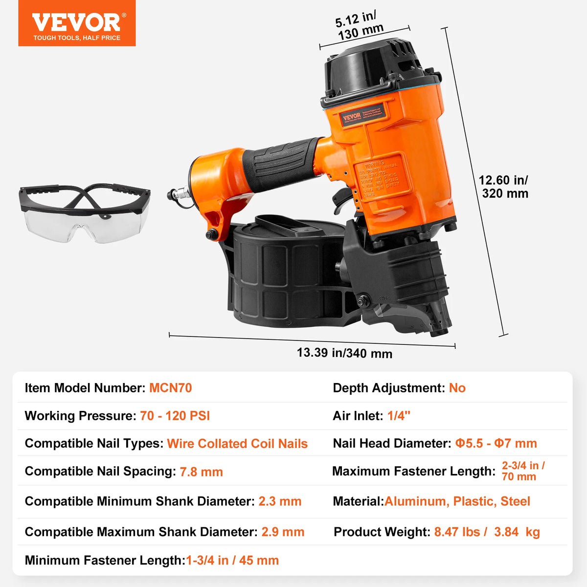 SucceBuy Coil Siding Nailer CN65 CN55 CN70 CN83 CN90 Pneumatic Siding Nail Gun Pallet Making Coil Nailer 70-120PSI Air Nailer