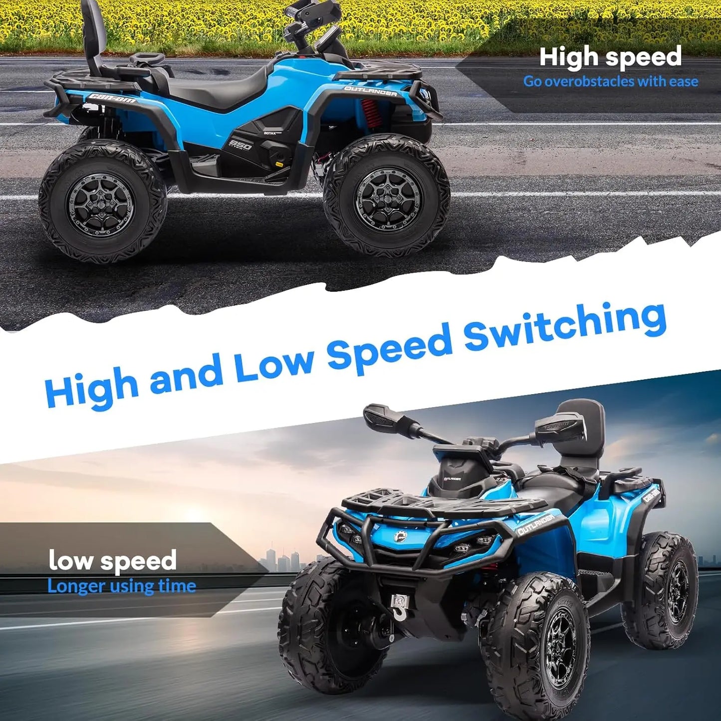 2 Seater Ride On ATV 24V Licensed Can-Am Electric ATV, 4 Wheeler 4WD Leather Seat, LED Lights Ride On Toys, Gift for Kids