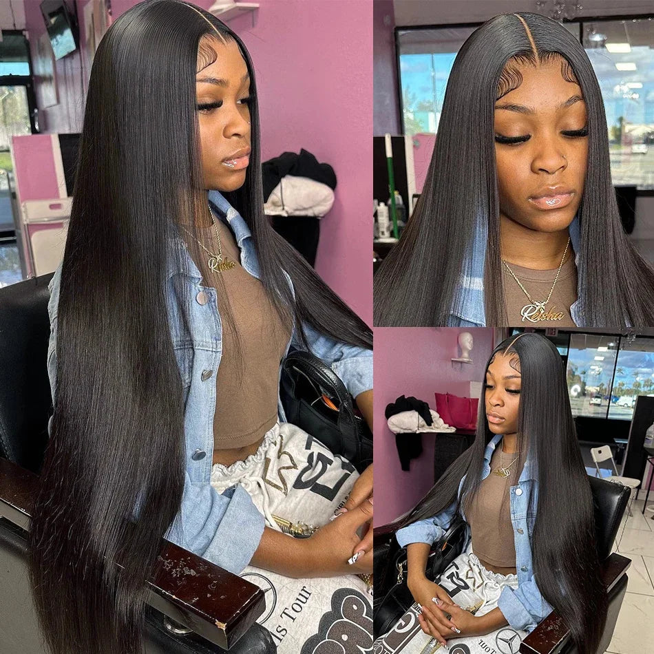 210 Density 13x4 13x6 HD Transparent Bone Straight 30 40 Inches Lace Front Human Hair Wigs Brazilian Lace Frontal Wigs For Women