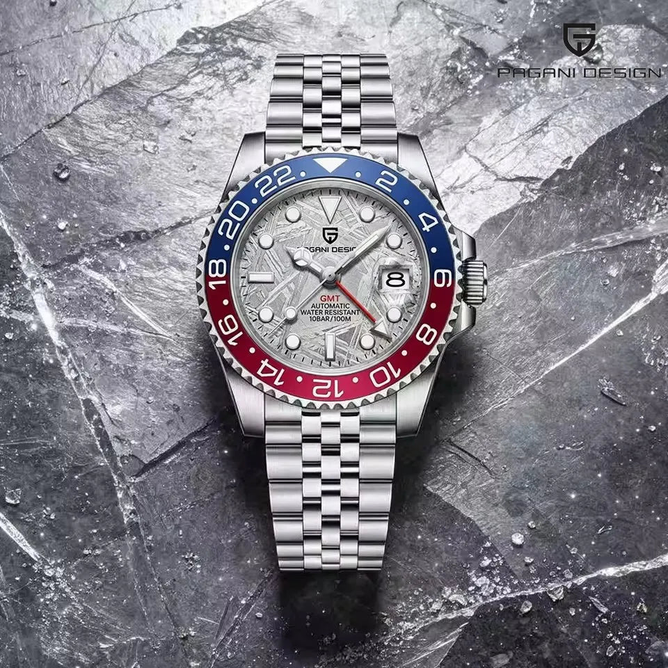 2026 PAGANI DESIGN 40MM Meteorite Dial GMT Men Mechanical Watch Jubilee Watch Strap Sapphire Glass Stainless Steel Waterproof Men Automatic Watches for Men