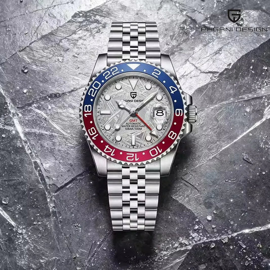 2026 PAGANI DESIGN 40MM Meteorite Dial GMT Men Mechanical Watch Jubilee Watch Strap Sapphire Glass Stainless Steel Waterproof Men Automatic Watches for Men