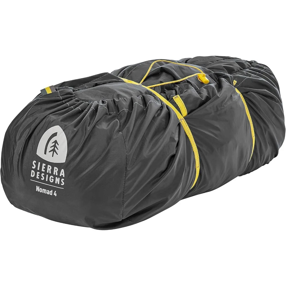 Sierra Designs Nomad 4-Person Tent with Dual Doors and Two Vestibules - Luxury Camping and Festival Shelter with Included Burrit