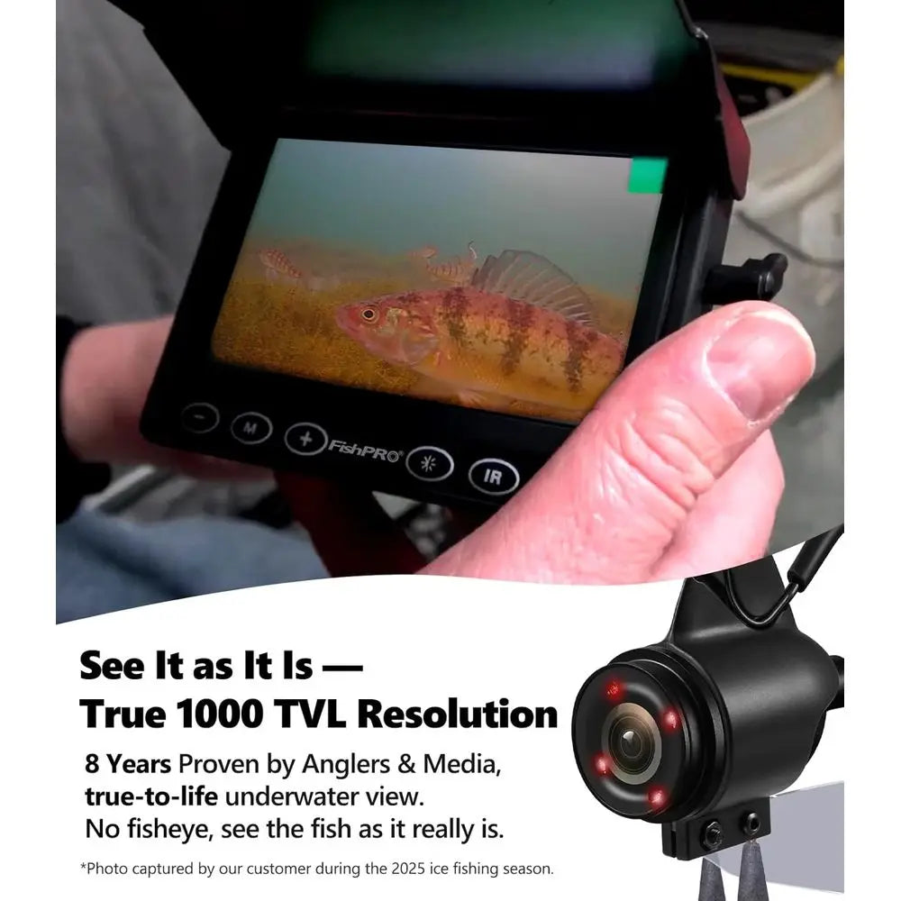 Portable 4.3 Underwater Fishing Cam with 1000 TVL, 65ft Magnetic Spool, IR, USB-C, 5000mAh Battery for Ice & Lake Fishing