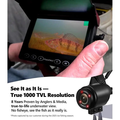 Portable 4.3 Underwater Fishing Cam with 1000 TVL, 65ft Magnetic Spool, IR, USB-C, 5000mAh Battery for Ice & Lake Fishing
