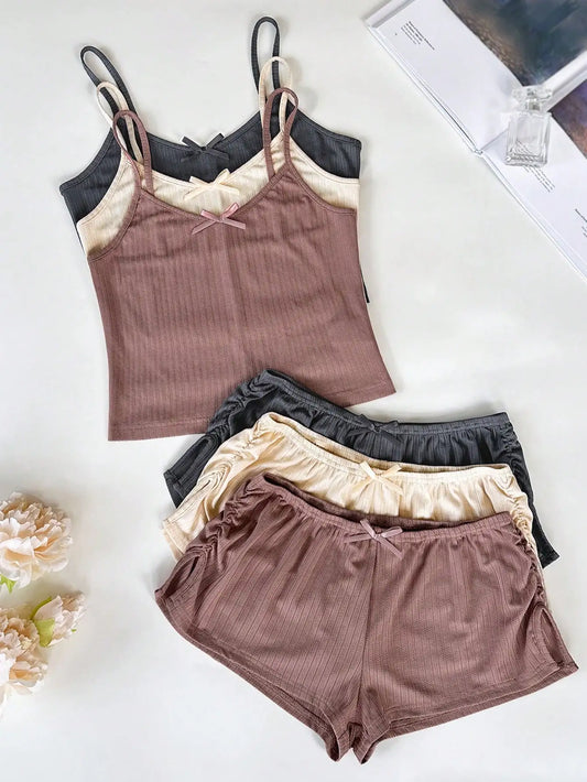 6pcs Women's Pajama Set Bow Decor Lounge Set