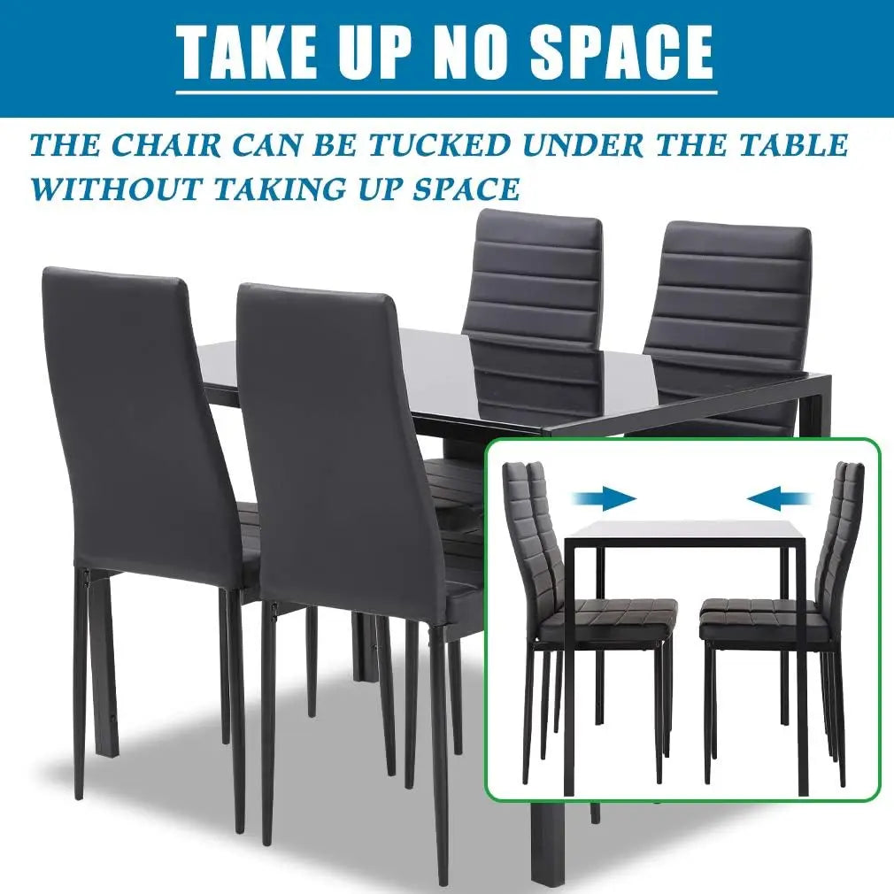 5-Piece Dining Table Set | Black | Glass Kitchen Table