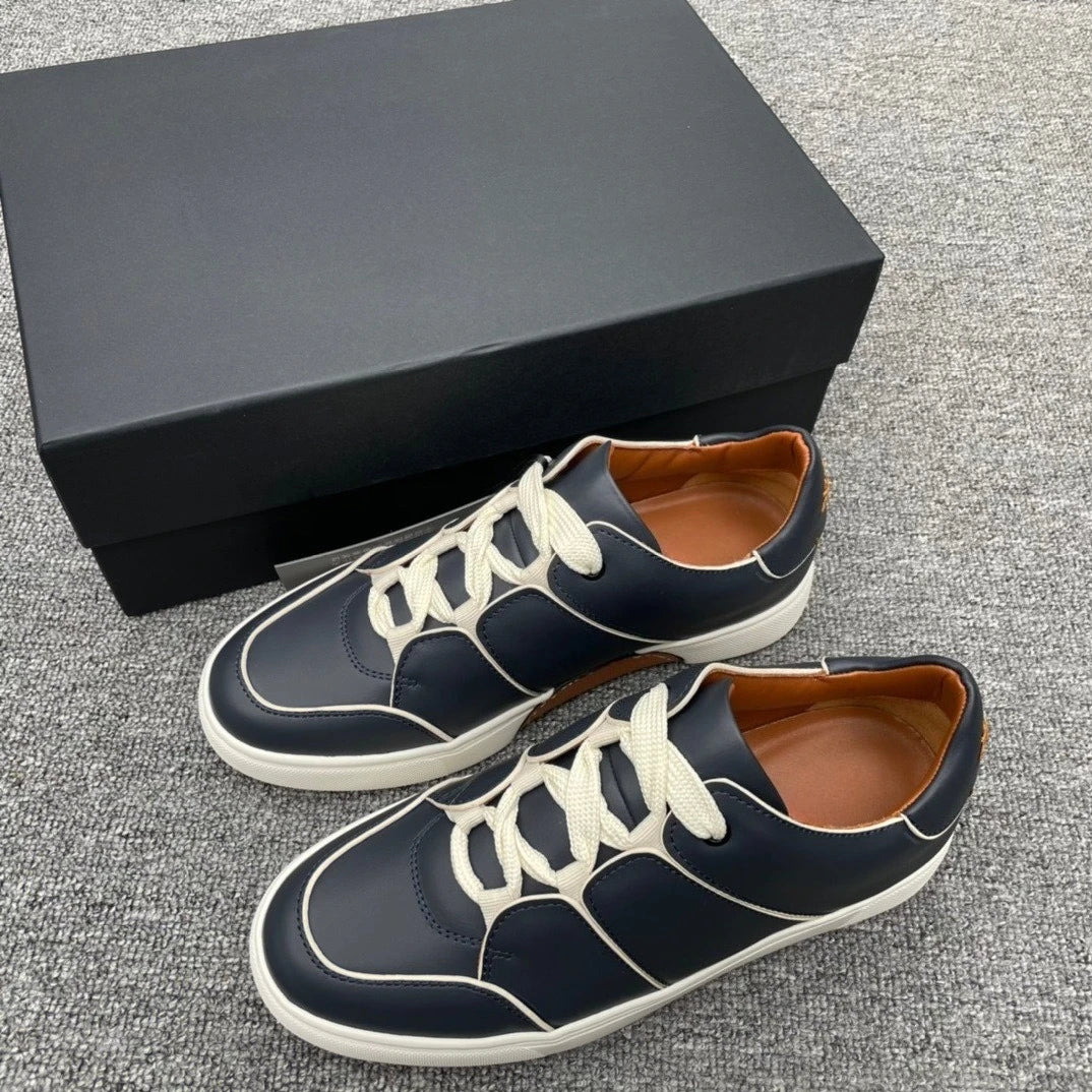 2025 New Z-style Full Grain Leather Men's Shoes Color Block Low Top Lace Up Comfort Casual Sports Board Sneakers