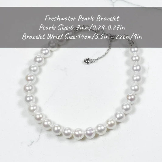 MYSOYA White Freshwater Pearl Bracelet 6-7mm With Gift Box For Her/Him Birthday/Wedding/Christmas/New Year Gift