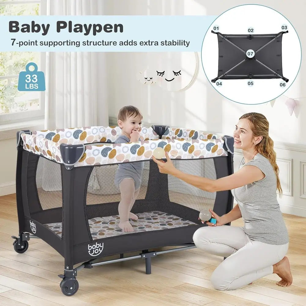 Portable Baby Playard with Bassinet, Cradle, Diaper Bag, Music, and Changing Station in Blue