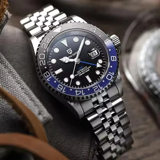 PAGANI DESIGN New Batman 40MM GMT Men Watch Mechanical Watch Luxury Automatic Watch Men Jubilee Watch Strap Sapphire Waterproof Wrist Watches for Men Gift
