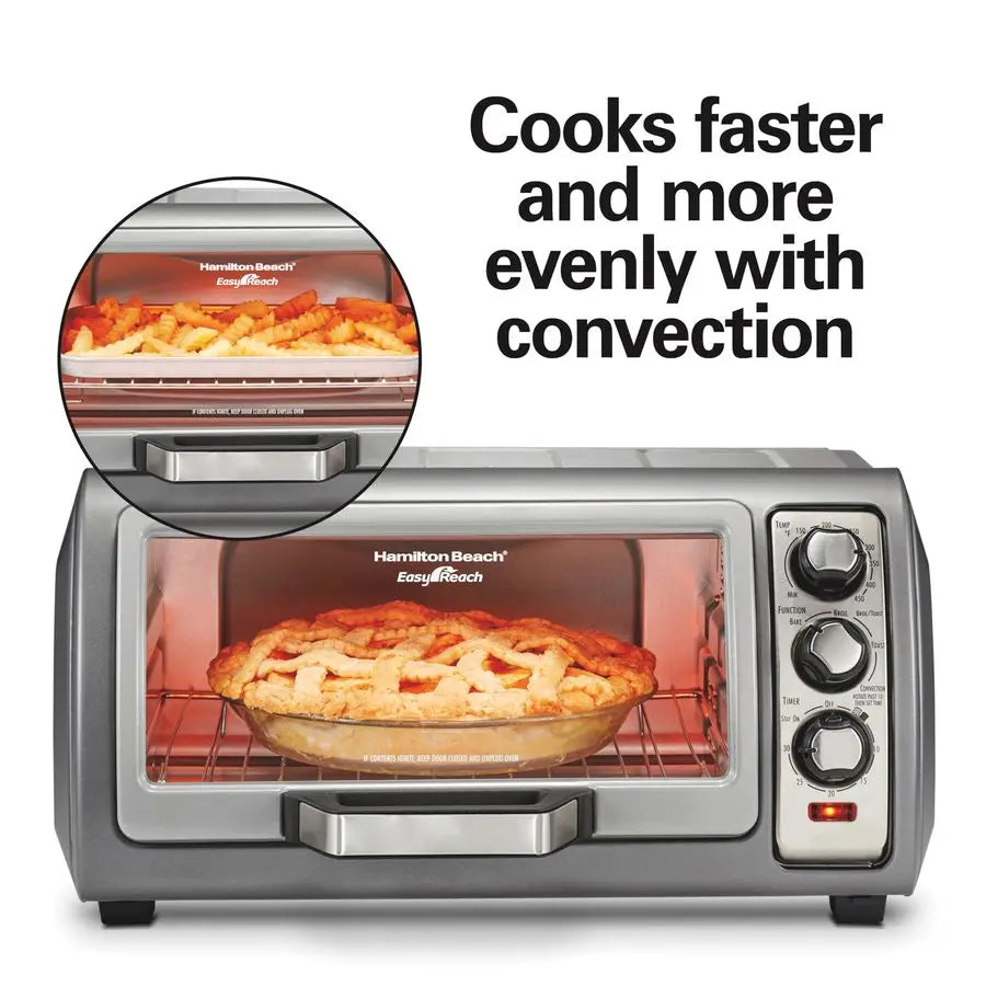 6 Slice Convection Toaster Oven With Easy Reach RollTop Door, Bake, Broil amp Toast Functions, Auto Shutoff, Silver 31123DA