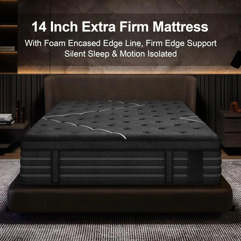 Extra Firm Mattress, 14 Inch Size Mattress,Memory Foam Hybrid with Extra Lumbar Support, Back Pain Relief&Cool Sleep, Firm Foam