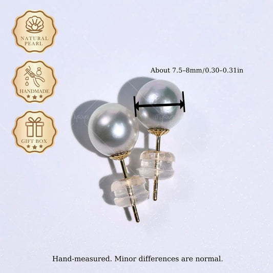 Mysoya Japan Akoya Gray Pearl Stud Earrings 7.5-8mm K18 Gift Box Valentine's Day Birthday Gift For Her