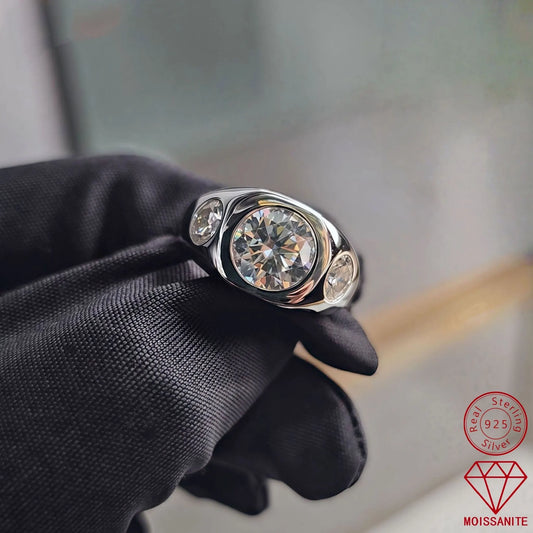 2-Carat 925 Sterling Silver Set with D-Color Moissanite Ring, Men's Wedding Ring, Fashionable and Simple Accessories, charming Jewelry, High-End Street Accessories, Birthday Gift, Unique Jewelry, the Best Gift for Boyfriend