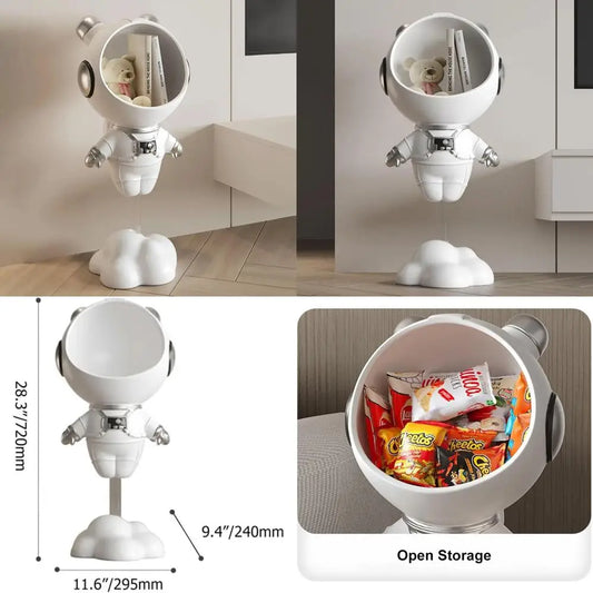 Modern Astronaut Sculpture Floor Figurine with Storage for Home Decoration, Side Table Accent, White Spaceman Ornament