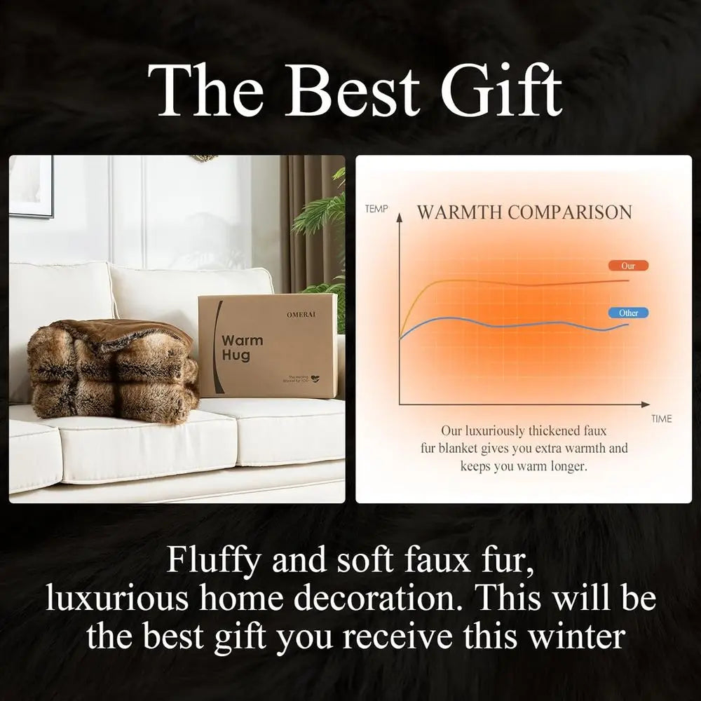 Faux Fur Blanket, Ultra Soft Luxury Fuzzy Throw Blanket, Long Pile Plush Cozy Warm Decorative Blanket for Couch, Sofa, Chair, Be