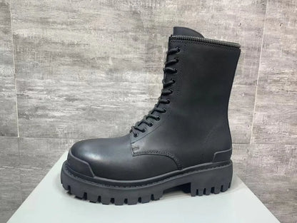 New Full Grain Leather Mid Calf Short Boots Round Toe Roomy Fit Cement Construction Men's Fall Winter Outdoor Boots