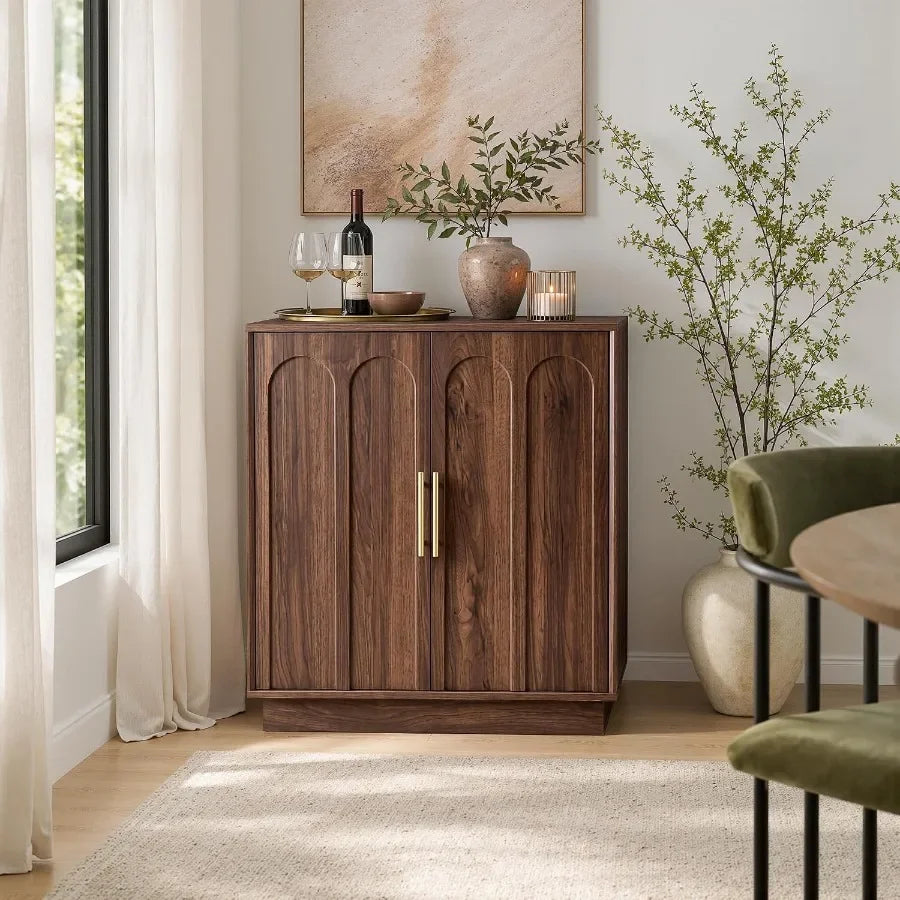 31.5" Wine Bar Cabinet, Mid Century Modern Sideboard, Walnut