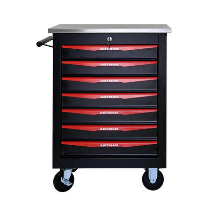 7 Drawer Rolling Tool Box Hardware Storage Tool Cabinet, Heavy Duty Steel Metal Cart, Lockable, Shop Garage NEW,black and orange
