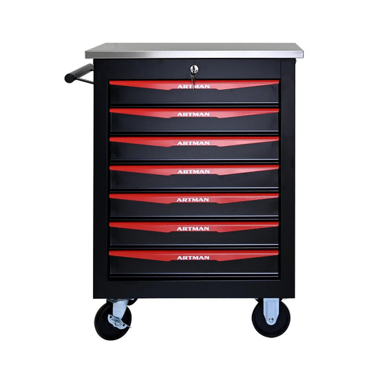 7 Drawer Rolling Tool Box Hardware Storage Tool Cabinet, Heavy Duty Steel Metal Cart, Lockable, Shop Garage NEW,black and orange