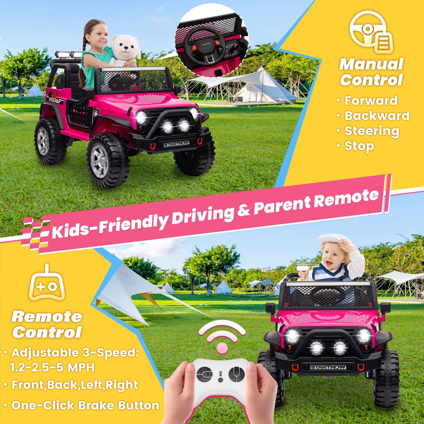 24V Ride On Toys Truck with Remote Control, 2 Seater 800W 9AH Powered Ride on Electric Car, Bluetooth MP3 Music, 4 Whee