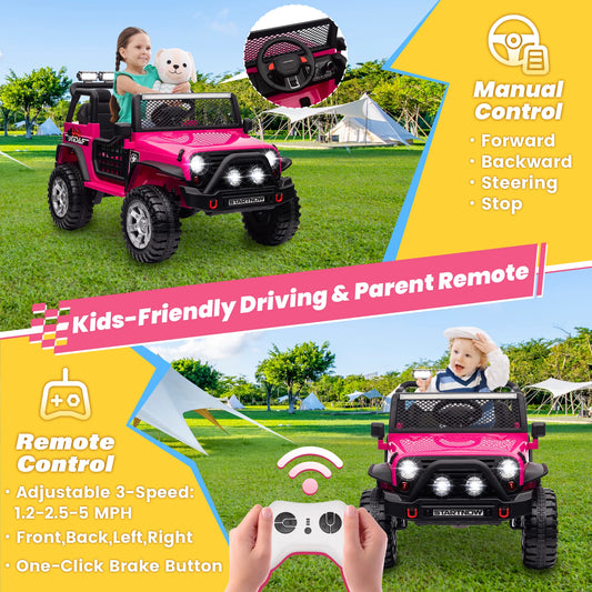 24V Ride On Toys Truck with Remote Control, 2 Seater 800W 9AH Powered Ride on Electric Car, Bluetooth MP3 Music, 4 Whee