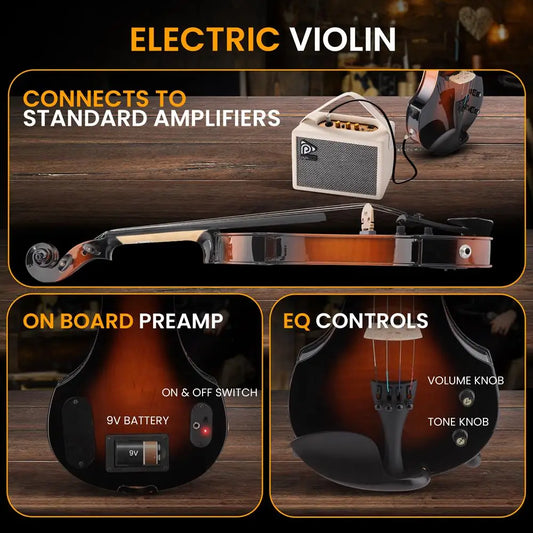 4/4 Silent Electric Violin, Solid Wood, 10W Amp, Complete Kit for Beginners & Professionals