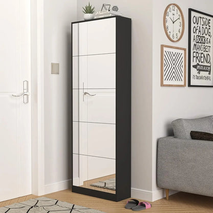 Shoe Storage Cabinet with Full Length Mirror, 30 Pairs & 5 Flip Drawer, Free Standing Shoe Rack Cabinet, Narrow Shoes Organizer