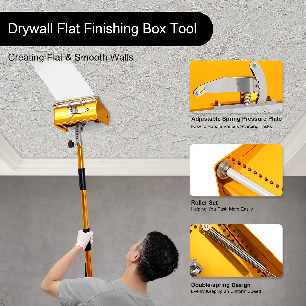 Handheld Drywall Flat Finishing Box Tool 5 Gears Adjustable Double Spring For Wall/Ceiling Smooth Scraping Putty Decoration